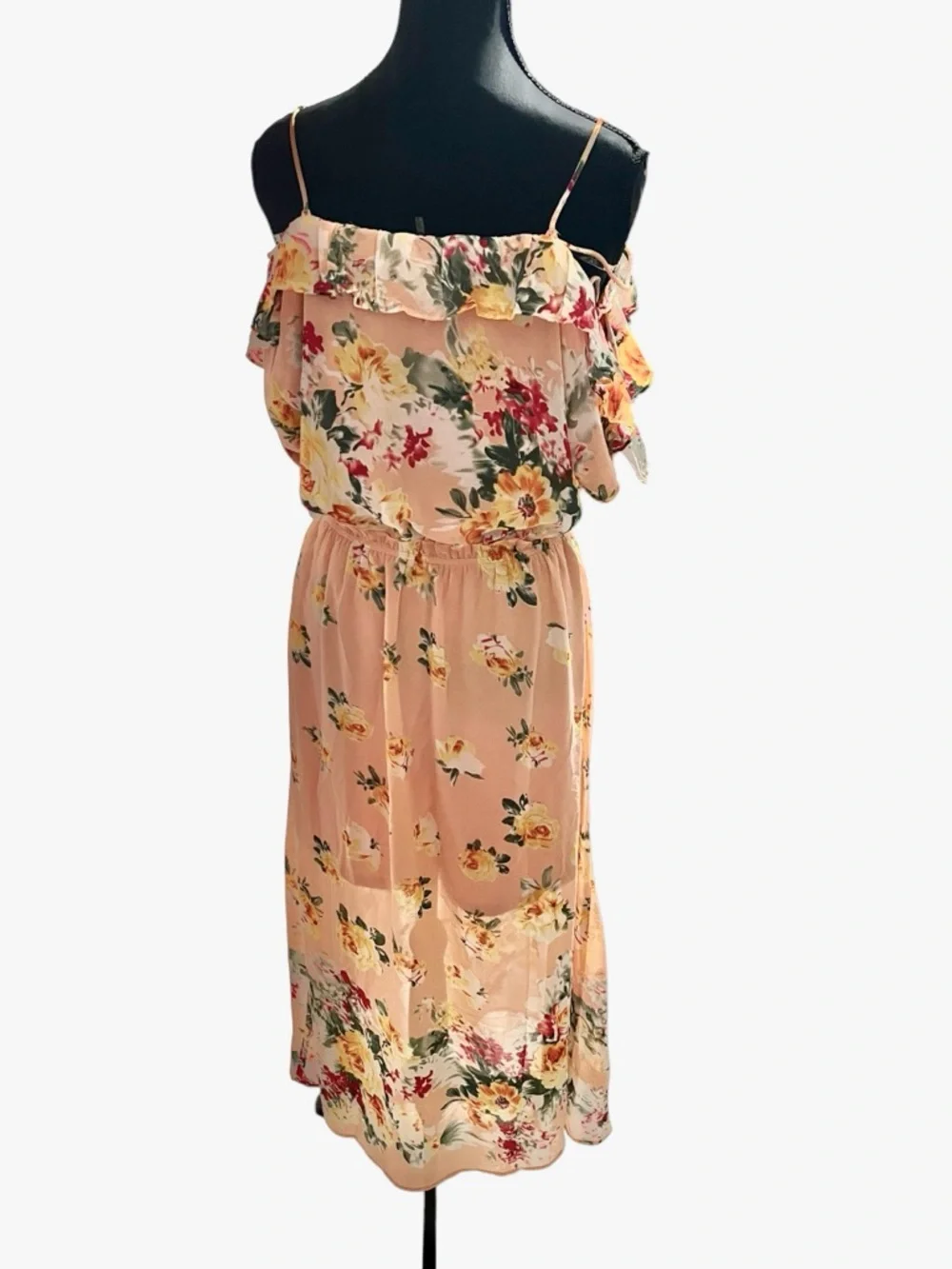 Entro Peach Floral Cold-Shoulder Midi Dress Size Medium NWT - Picture 3 of 6